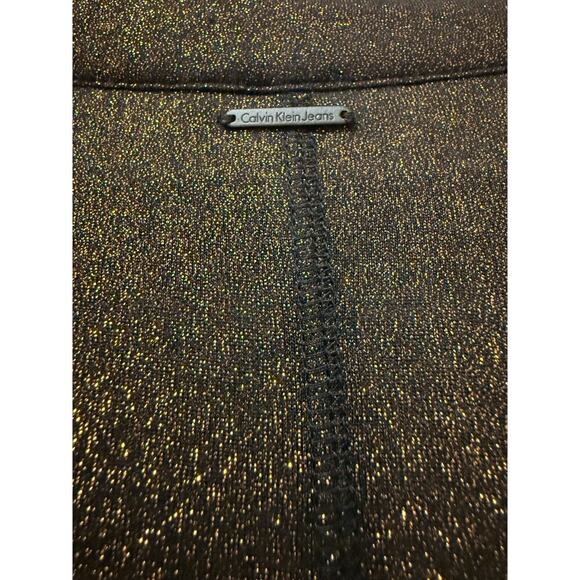 Calvin Klein Bronze Metallic Shimmer Draped Cowl Neck 3/4 Sleeve Party Blouse. - Picture 3 of 3